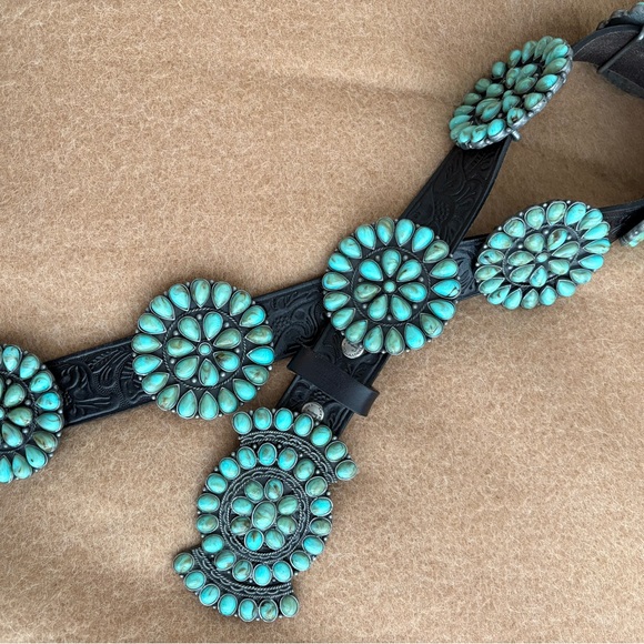 Double D Ranch Saqui Concho Belt - Brown and Green - Picture 2 of 6